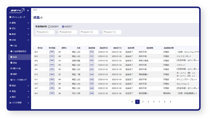 返品・返金管理機能